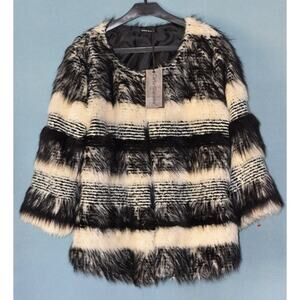 CARLA GIANNINI Designer Cardigan Tweed Faux Fur 3/4 Sleeve Jacket NEW!!!